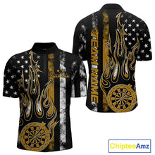 Load image into Gallery viewer, Custom Yellow Thin Line US Flag Patriotic Flame Dartboard Dart Men Quarter-Zip Shirt, Dart Jersey IPHW9643