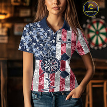 Load image into Gallery viewer, Custom US Flag Patriotic Dart Pulse Line Polo Shirts For Women, Dart Team Shirt IPHW9649