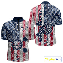 Load image into Gallery viewer, Custom US Flag Patriotic Dart Pulse Line Quarter-Zip Shirts For Men, Dart Team Shirt IPHW9649
