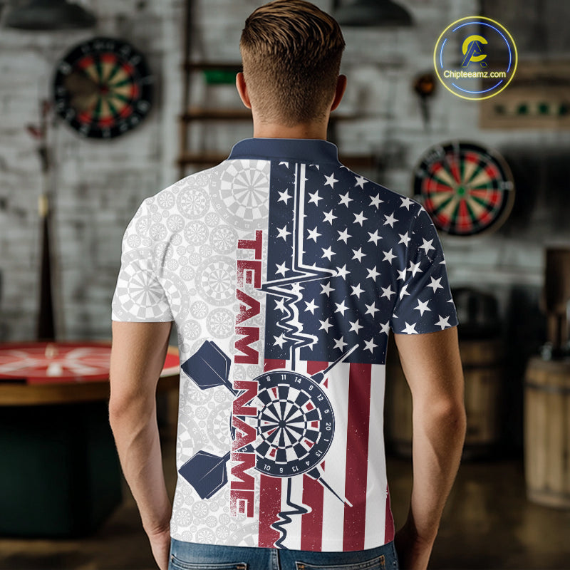 Custom US Flag Patriotic Dart Pulse Line Polo Shirts For Men, Dart Team Shirt IPHW9650