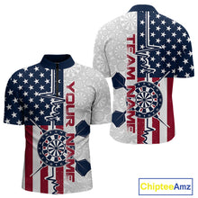 Load image into Gallery viewer, Custom US Flag Patriotic Dart Pulse Line Quarter-Zip Shirts For Men, Dart Team Shirt IPHW9650