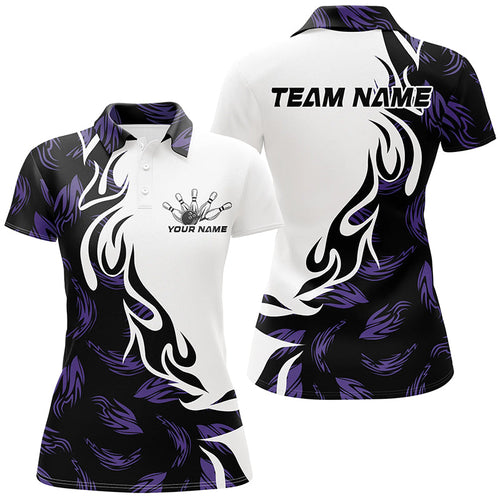 Black And Purple Custom Bowling Shirts For Women, Bowling Polo Bowling League Shirts IPHW7399