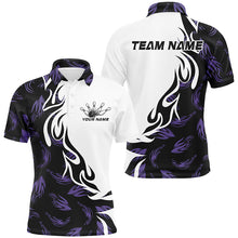 Load image into Gallery viewer, Black And Purple Custom Bowling Shirts For Men, Bowling Polo Bowling League Shirts IPHW7399