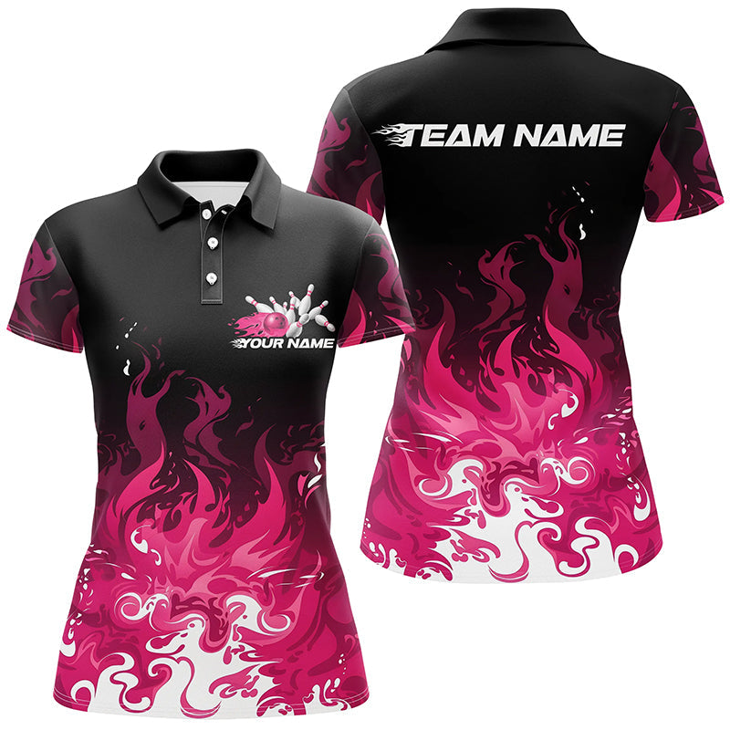 Custom Pink Flame Bowling Shirts For Women, Team Name Bowling League Shirts Bowlers Outfits IPHW7403