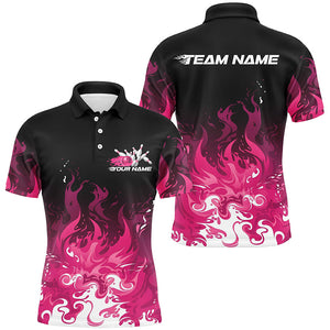 Custom Pink Flame Bowling Shirts For Men, Team Name Bowling League Shirts Bowlers Outfits IPHW7403