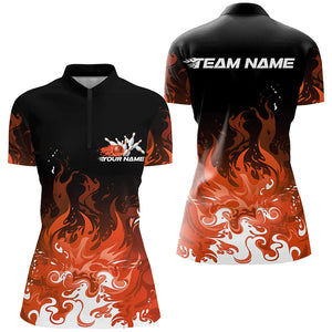 Custom Flame Ladies Bowling Shirts, Team Name Orange Bowling League Shirts Bowlers Outfits IPHW7404