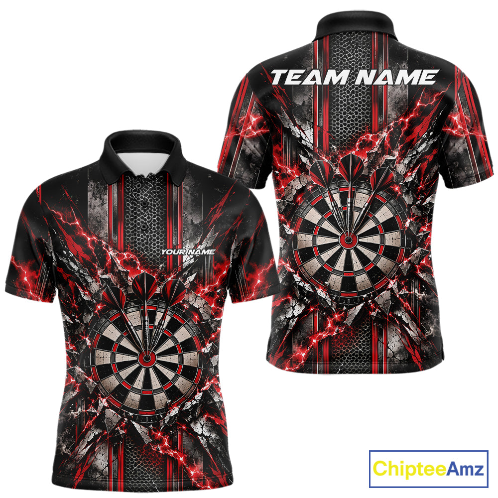 Custom Red Thunder Lightning Dartboard Dart Men Polo Team Shirt, Dart Jersey IPHW12540