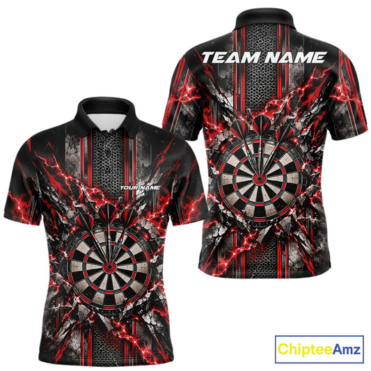 Custom Red Thunder Lightning Dartboard Dart Men Polo Team Shirt, Dart Jersey IPHW12540