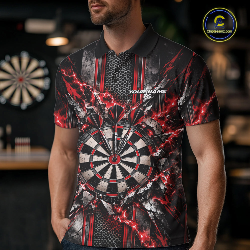 Custom Red Thunder Lightning Dartboard Dart Men Polo Team Shirt, Dart Jersey IPHW12540