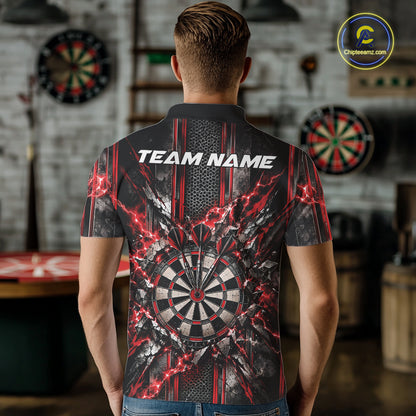 Custom Red Thunder Lightning Dartboard Dart Men Polo Team Shirt, Dart Jersey IPHW12540