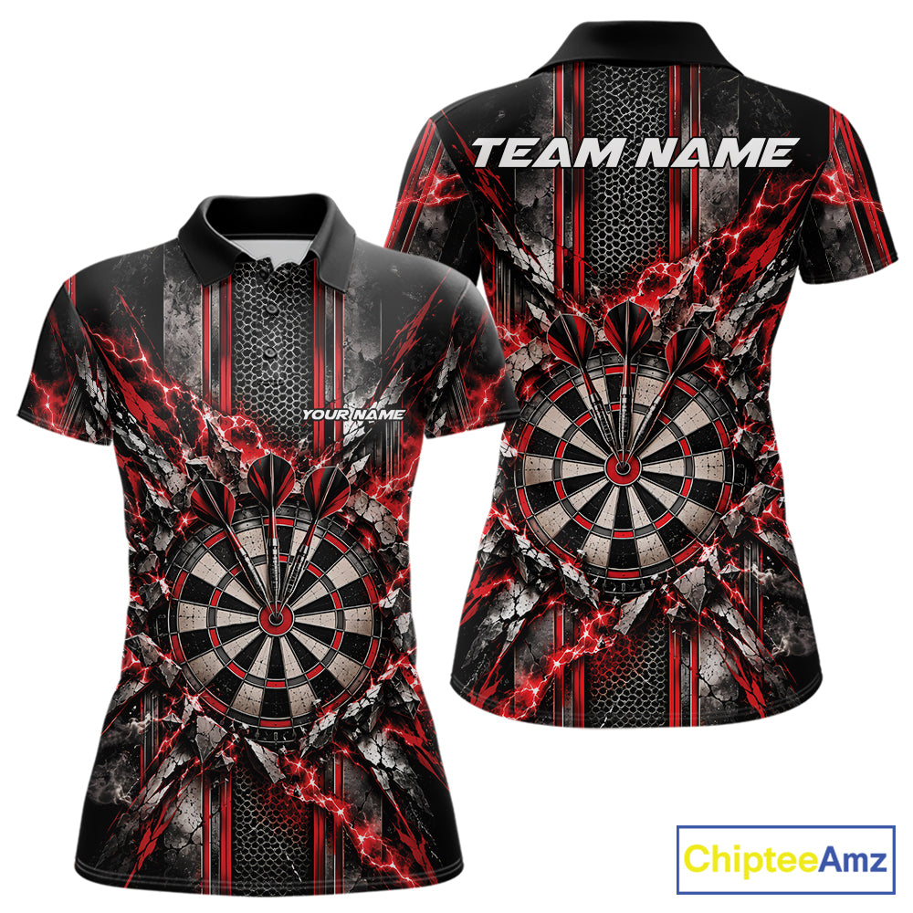 Custom Red Thunder Lightning Dartboard Dart Women Polo Team Shirt, Dart Jersey IPHW12540
