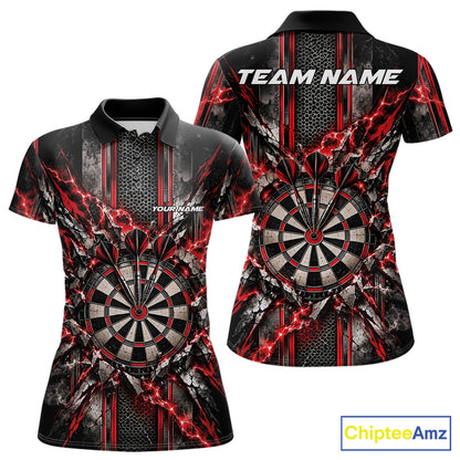 Custom Red Thunder Lightning Dartboard Dart Women Polo Team Shirt, Dart Jersey IPHW12540