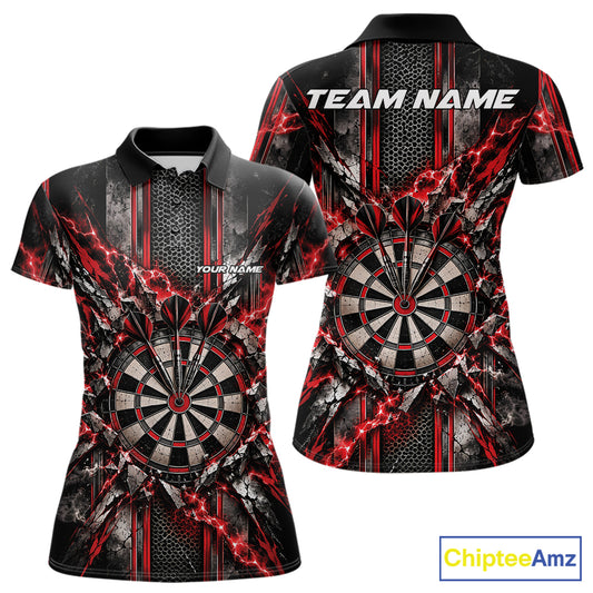 Custom Red Thunder Lightning Dartboard Dart Women Polo Team Shirt, Dart Jersey IPHW12540