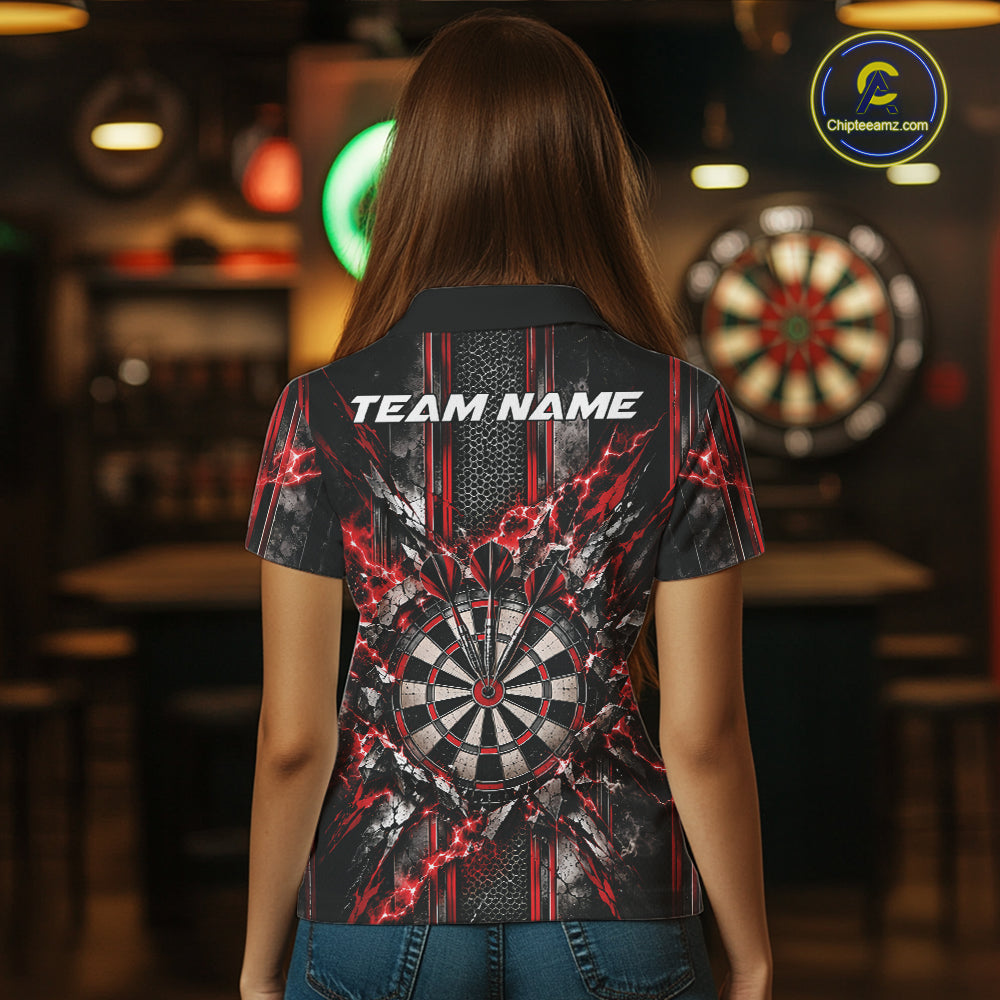 Custom Red Thunder Lightning Dartboard Dart Women Polo Team Shirt, Dart Jersey IPHW12540