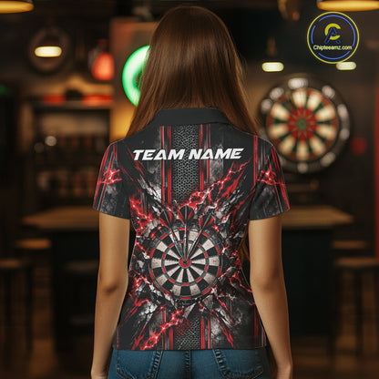 Custom Red Thunder Lightning Dartboard Dart Women Polo Team Shirt, Dart Jersey IPHW12540