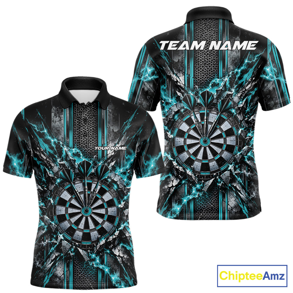 Custom Turquoise Thunder Lightning Dartboard Dart Men Polo Team Shirt, Dart Jersey IPHW12541