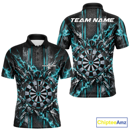 Custom Turquoise Thunder Lightning Dartboard Dart Men Polo Team Shirt, Dart Jersey IPHW12541