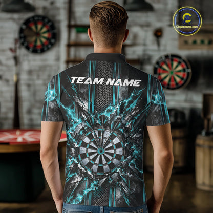 Custom Turquoise Thunder Lightning Dartboard Dart Men Polo Team Shirt, Dart Jersey IPHW12541
