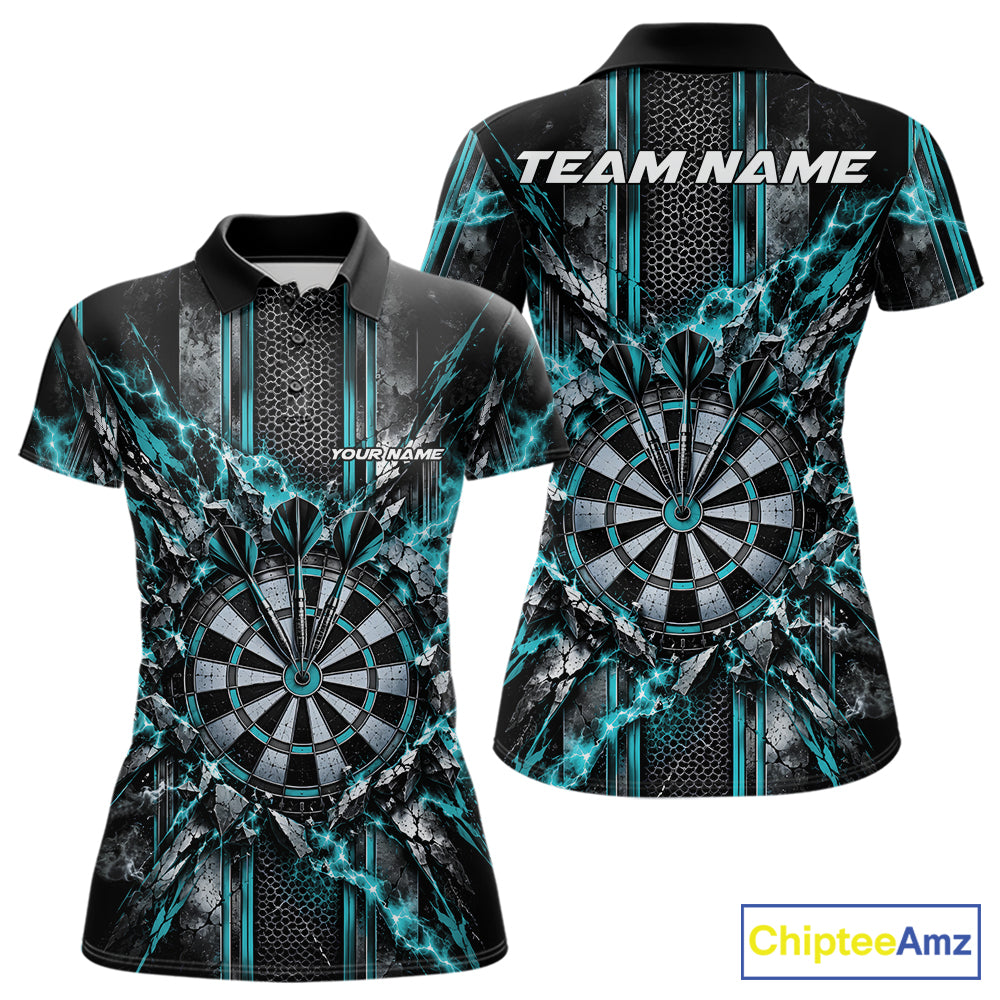 Custom Turquoise Thunder Lightning Dartboard Dart Women Polo Team Shirt, Dart Jersey IPHW12541