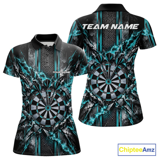 Custom Turquoise Thunder Lightning Dartboard Dart Women Polo Team Shirt, Dart Jersey IPHW12541