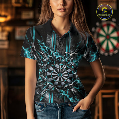 Custom Turquoise Thunder Lightning Dartboard Dart Women Polo Team Shirt, Dart Jersey IPHW12541
