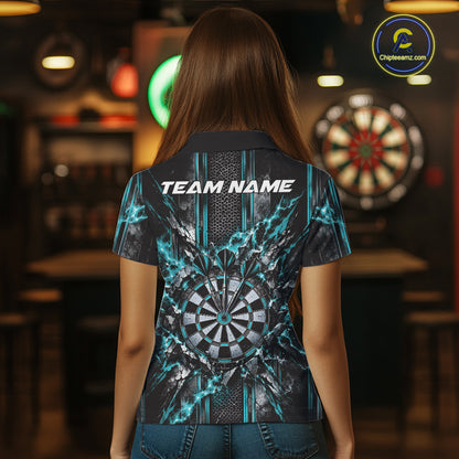 Custom Turquoise Thunder Lightning Dartboard Dart Women Polo Team Shirt, Dart Jersey IPHW12541