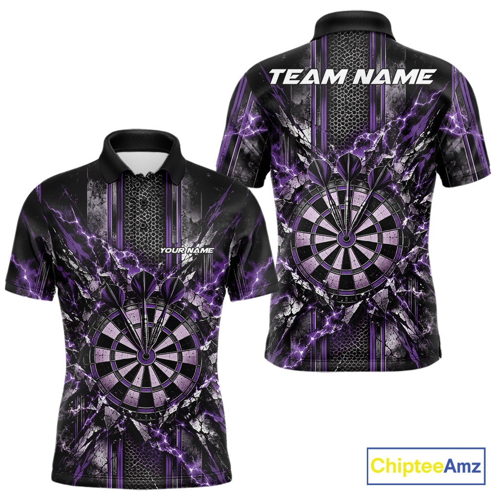 Custom Purple Thunder Lightning Dartboard Dart Men Polo Team Shirt, Dart Jersey IPHW12542