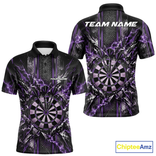 Custom Purple Thunder Lightning Dartboard Dart Men Polo Team Shirt, Dart Jersey IPHW12542