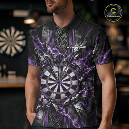 Custom Purple Thunder Lightning Dartboard Dart Men Polo Team Shirt, Dart Jersey IPHW12542