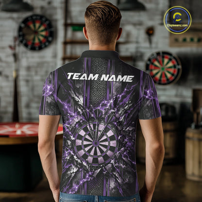 Custom Purple Thunder Lightning Dartboard Dart Men Polo Team Shirt, Dart Jersey IPHW12542