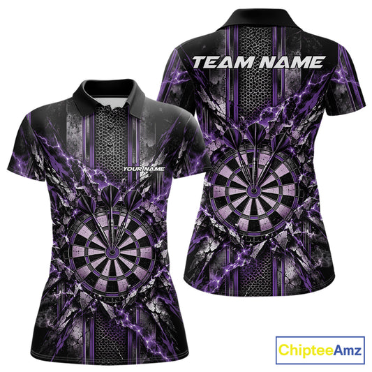Custom Purple Thunder Lightning Dartboard Dart Women Polo Team Shirt, Dart Jersey IPHW12542