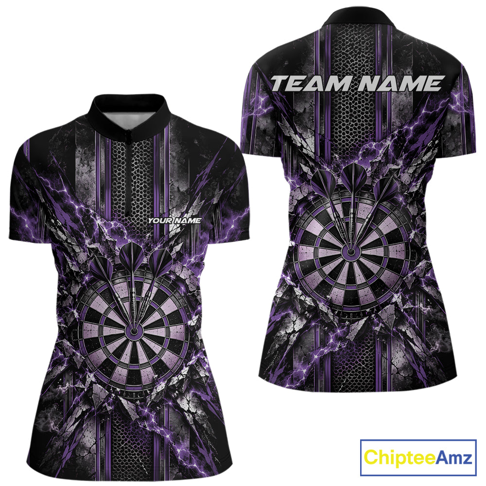 Custom Purple Thunder Lightning Dartboard Dart Women Quarter-Zip Team Shirt, Dart Jersey IPHW12542