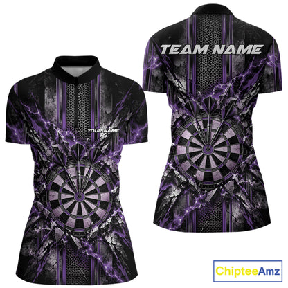 Custom Purple Thunder Lightning Dartboard Dart Women Quarter-Zip Team Shirt, Dart Jersey IPHW12542