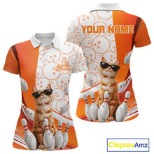 Load image into Gallery viewer, Custom Funny Smirk Orange Cat With Sunglasses Bowling Team Women Polo Shirts IPHW10104