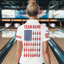 Load image into Gallery viewer, Custom Women&#39;s Bowling Shirts, Customizable American Flag Bowling Pin Polo Shirt For Team IPHW3809