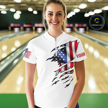 Load image into Gallery viewer, Custom Women&#39;s Bowling Shirts, Customizable American Flag Bowling Pin Polo Shirt For Team IPHW3809
