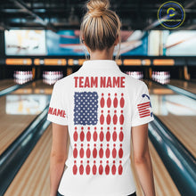 Load image into Gallery viewer, Custom Women's Bowling Shirts, Customizable American Flag Bowling Pin Quarter Zip Shirt For Team IPHW3809