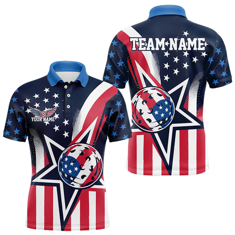 Custom US Star Pickleball Polo Shirts For Men, America Flag Patriotic Pickleball Team Jerseys IPHW8127