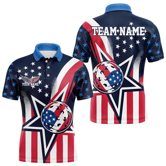 Custom US Star Pickleball Polo Shirts For Men, America Flag Patriotic Pickleball Team Jerseys IPHW8127