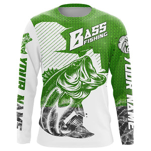 Personalized Bass Fishing Jerseys, Bass Fishing Long Sleeve Fishing Tournament Shirts | Green Camo IPHW5755