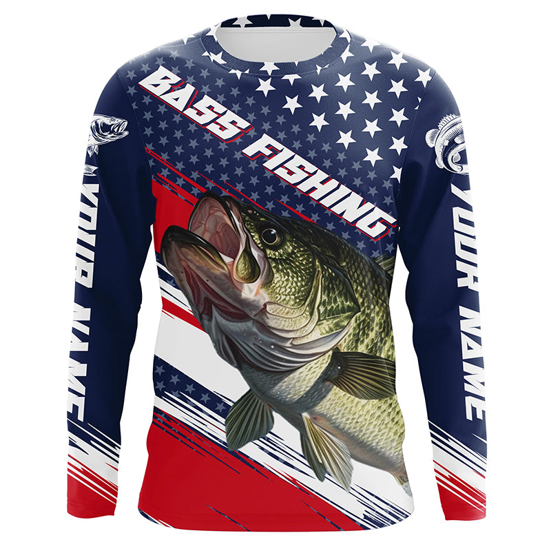 American Flag Bass Fishing Jerseys, Personalized Patriotic Bass Fishing Shirts For Fisherman IPHW5756