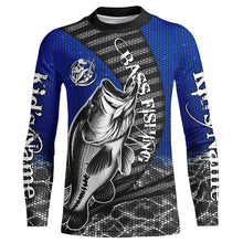 Load image into Gallery viewer, Custom Largemouth Bass Long Sleeve Tournament Fishing Shirts, Bass Fishing Jerseys | Blue IPHW5758