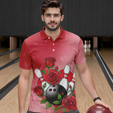 Load image into Gallery viewer, Custom Valentine Bowling Polo Shirts For Men, Bowling And Red Roses Couple Bowling Outfits IPHW8350