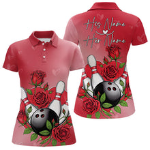 Load image into Gallery viewer, Custom Valentine Bowling Polo Shirts For Women, Bowling And Red Roses Couple Bowling Outfit IPHW8350