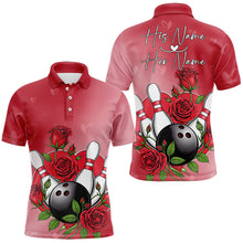 Load image into Gallery viewer, Custom Valentine Bowling Polo Shirts For Men, Bowling And Red Roses Couple Bowling Outfits IPHW8350