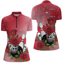 Load image into Gallery viewer, Custom Valentine Bowling Quarter-Zip Shirts For Women, Bowling And Red Roses Couple Outfits IPHW8350
