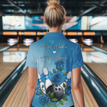 Load image into Gallery viewer, Custom Blue Valentine Bowling Polo Shirt For Women, Bowling And Roses Couple Bowling Outfit IPHW8351