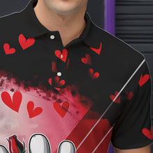 Load image into Gallery viewer, Custom Black And Red Heart Theme Valentine Bowling Polo Shirts For Men, Couple Bowling Shirt IPHW8353
