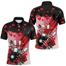 Load image into Gallery viewer, Custom Black And Red Heart Theme Valentine Bowling Polo Shirts For Men, Couple Bowling Shirt IPHW8353