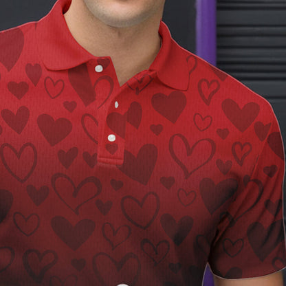 Red Heart Theme Custom Valentines Bowling Polo Shirt For Men, Couple Bowling Outfits IPHW8357